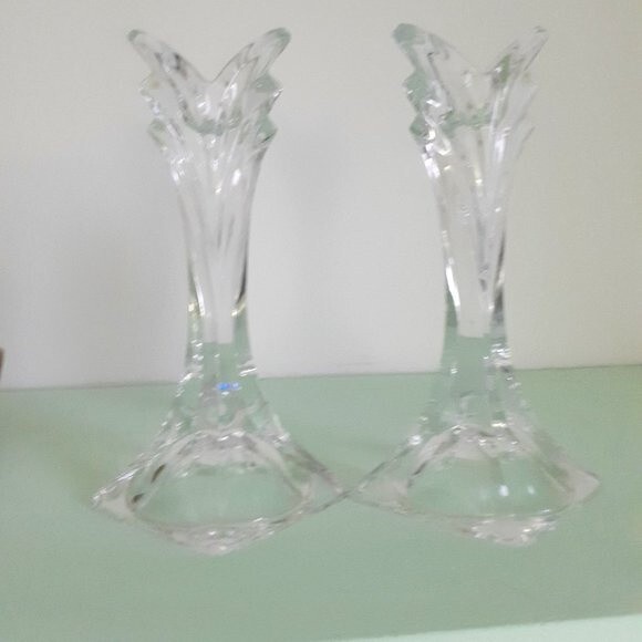 Set Of Two (2) MIKASA Crystal Taper CANDLE HOLDERS 5.5" ART DECO STYLE VTG. 90's - Picture 2 of 13